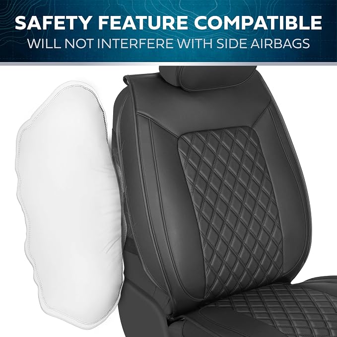 MotorBox Prestige Edition Napa Leather Seat Covers for Cars, Open Sides Front Seat Covers, Premium PU Leatherette Black Car Seat Covers for Cars Trucks SUVs, Front Seats Only
