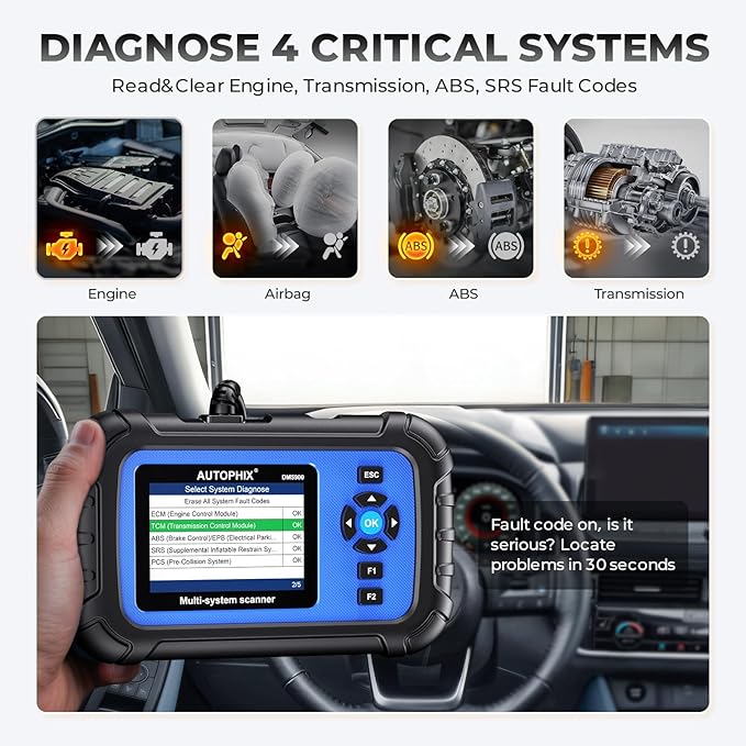 AUTOPHIX DM5900 OBD2 Scanner Diagnostic Tool for Engine, ABS, SRS, and Transmission, 12V Battery Load Analyzer with Direct Clamps, Car Scanner Diagnostic Tool with I/M Readiness, Free Lifetime Updates