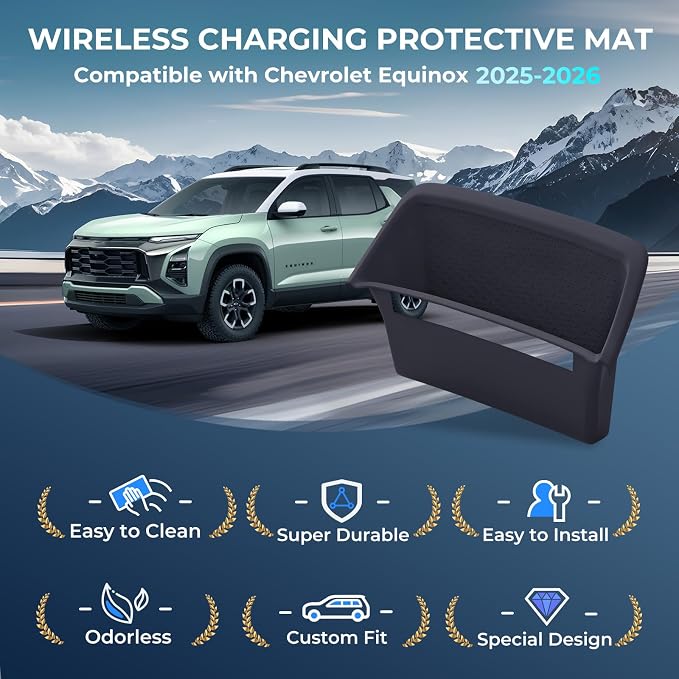 Wireless Charging Protective Mat for Chevrolet Equinox 2026 2025, Interior Accessories Center Console Anti-Slip Wireless Charger Cover Pad Protector for 2025-2026 Equinox, Black