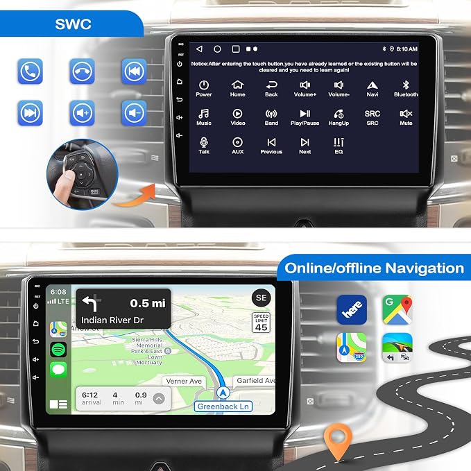 Car Stereo for Dodge RAM 1500 2500 3500 2013 2014 2015 2016 2017 2018 with Wireless CarPlay and Android Auto,9'' Android 13 Touch Screen Radio Replacement,2G Ram 32G ROM(Only fit Manual AC)