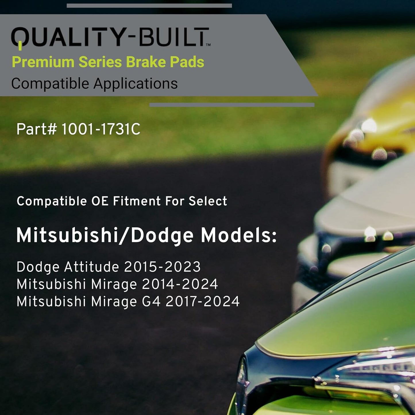 Premium Ceramic Front Brake Pads (1001-1731C) Compatible with Dodge Attitude 2015-2023, Mitsubishi Mirage 2014-2024, Mitsubishi Mirage G4 2017-2024