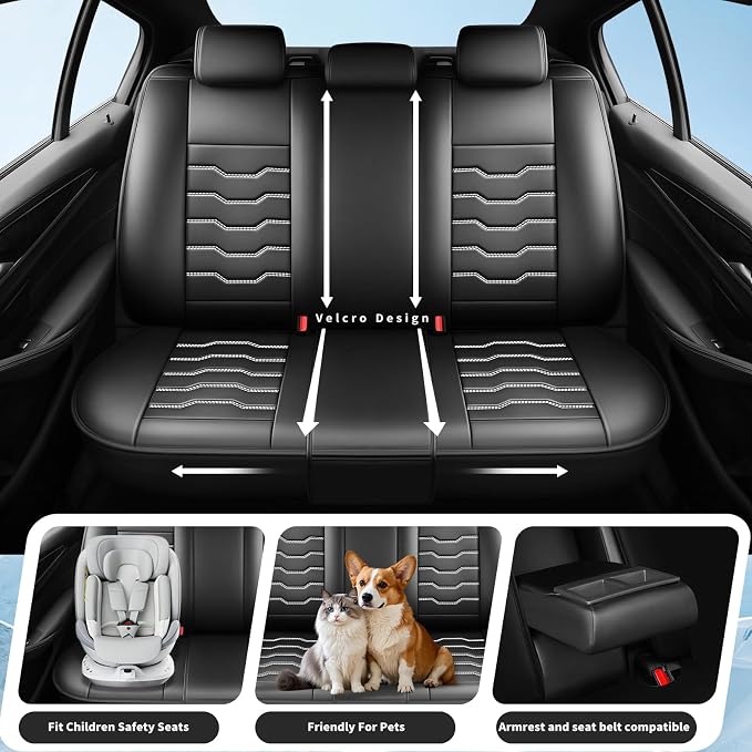 Fit Camry Car Seat Covers Premium Leather for Toyota Camry 2015-2025 2026. Waterproof， Anti-Slip, Scratch-Resistant & All-Weather Seat Cushion Protector (Full Set, White Line Black)