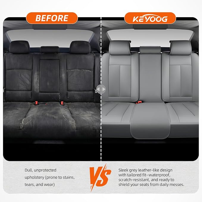 5-Seater Car Seat Covers Full Set Waterproof and Breathable Nappa Leather, Fit for Front and Rear Seats of Cars, Compatible with Airbags, Car Seat Protector Covers for Most Cars - Grey