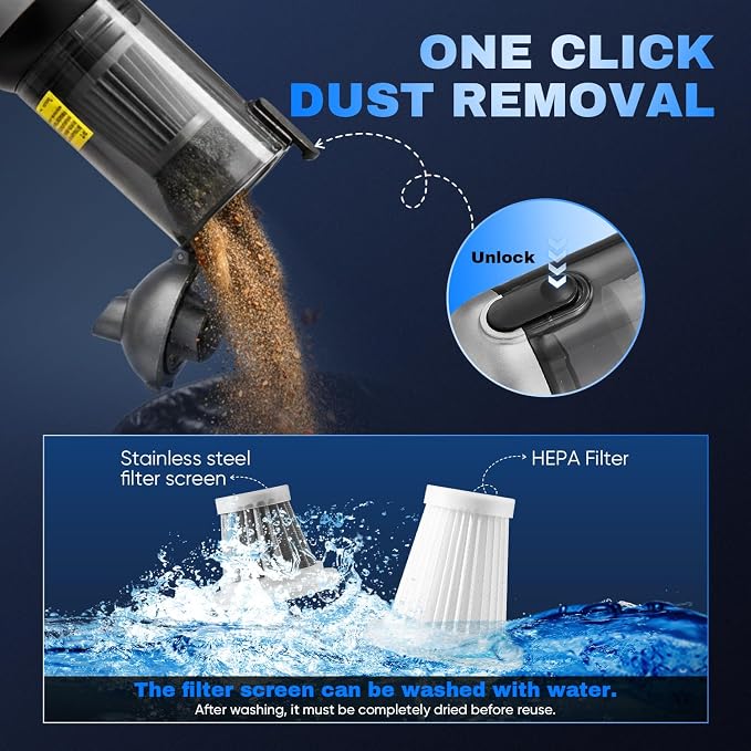 Saker Car Vacuum Portable Cordless 20000Pa Suction Power 4 in 1 Handheld Vacuum&Air Duster with LED Light Type-C Charge Portable Mini Vacuums for Car, Home, Office, Pet HL157 Silver