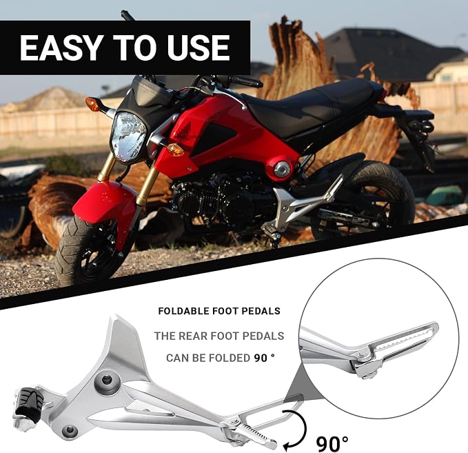 Mokuo High Strength Aluminum Alloy 6061 Motorcycle Footpegs Assembly Footrest Set Kit Right&Left Side Fit for Honda Grom MSX 125 SF 2013-2016
