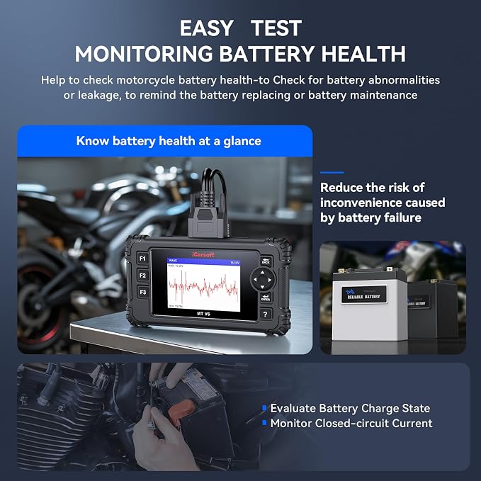 iCarsoft MT V6 Motorcycle Diagnostic Tool for BMW Full System 115 Reset /197 Actuation Test, Motorbike+Car OBD2 Scanner Code Reader with ABS Bleeding, Throttle Valve Reset, Battery Test, AutoVIN