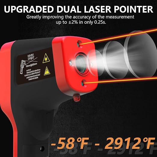 Pyrometer, 30:1 Industrial Infrared Thermometer Gun Rechargeable, -58℉~2912℉ High Temp Waterproof Digital IR Laser Temperature Gauge (NOT for Human)