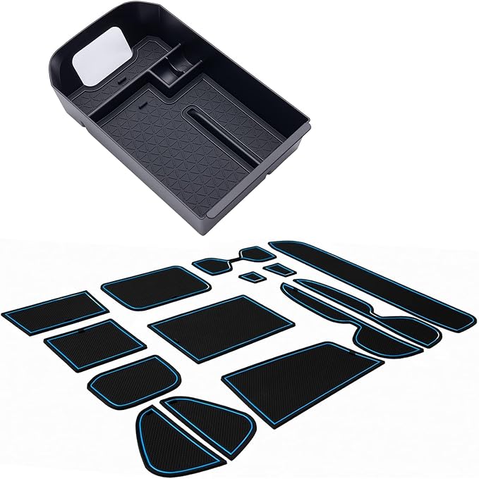 JDMCAR Custom Liners (Blue Trim) and Center Console Organizer Compatible with 2022 2021 2020 2019 RAV4 Accessories
