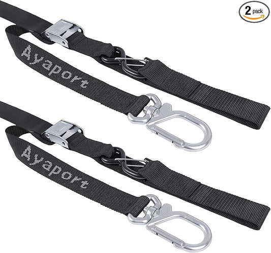 Ayaport Motorcycle Tie Down Straps 1.5” x 8’ (with Swivel Carabiner Hooks) Cam Buckle Tie Downs, Handlebar Strap for Dirt Bike, Motor Bike, Kayak, Car, Truck, Boat, Cargo, Black