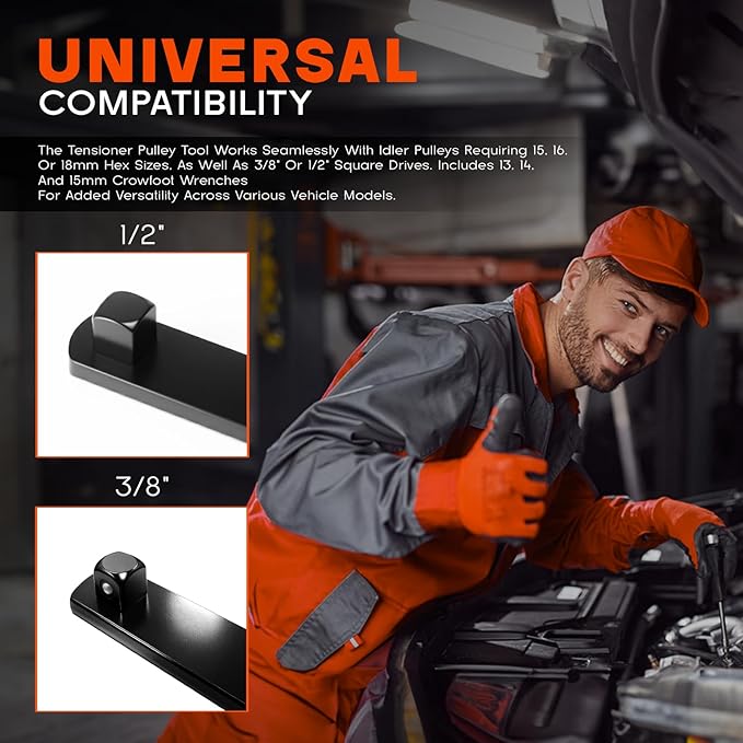 Rogierra Universal Serpentine Belt Tool Kit, 3/8" & 1/2" Drive Belt Adjust Tightener Wrench Set,(8PCS)