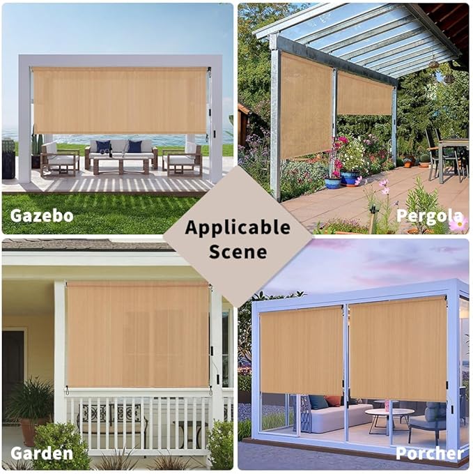 SMONTER Outdoor Sunshade Roller Shade 5'W x 6'H (60" Wx72 H), Exterior Cordless Roll Up Shades Blinds, UV Protection Shade Cloth with Crank Operation for Outside Windows Patio Porch Gazebo, Walnut