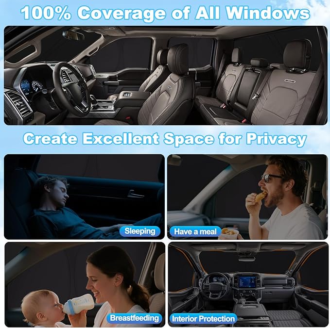 XCBYT 2015-2020 f 150 Window Shades Full Car Window Covers with 6 Layers Thickened 100% Sun UV Blackout Car Privacy Curtains for Breastfeeding Napping Dressing Camping 6 Pack