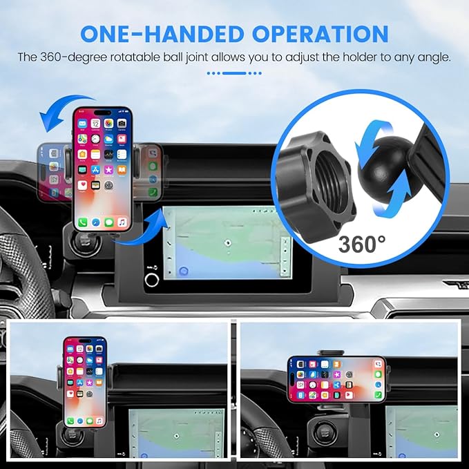 Car Phone Holder Compatible with Toyota Tacoma 2024 2025 Accessories 8-Inch Screen Fixed Clip, Cell Phone Mount with Dash Organizer Center Console Tray Hands-Free 360° Rotation