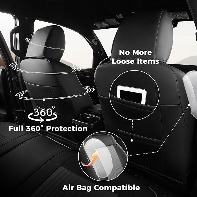 FREESOO Custom Fit for Toyota Tacoma Seat Covers, Front & Rear Fit 2005-2015 Full Coverage Waterproof Leather Automotive Seat Covers, Tacoma Seat Covers Pickup Seat Protector (5 Seats, BlackGrey)