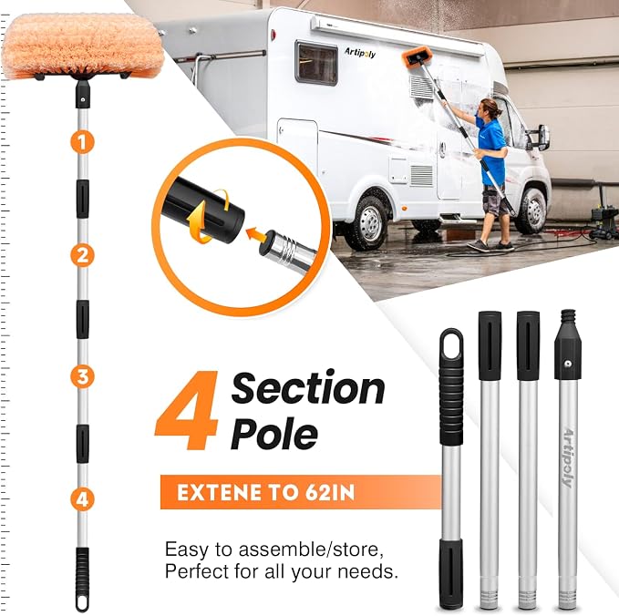 ARTIPOLY 65" Five-Sided Car Wash Brush with Extension Pole, Car Wash 12" Dip Soft Five-Sided Brush, No Scratch Car Cleaning Brush Supplies for RV Boat Truck SUV, House Siding, Snow