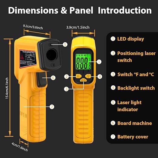 FKM Infrared Thermometer Gun Non-Contact Laser Temperature Gun,-58°F~986°F(-50°C~530°C) AdjustableEmissivity,Digital Thermometer Gun for Cooking,Oven,Griddle,Automotive,HVAC,Industrial,Not for Human