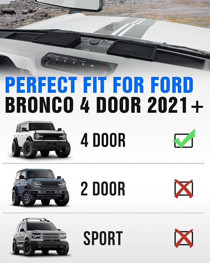 ROADER Dashboard Storage Organizer Tray Compatible with 2021-2025 Ford Bronco, Behind Screen Pocket Center Console Dash Organizer Box with Lid Cover Interior Storage Expansion Accessories
