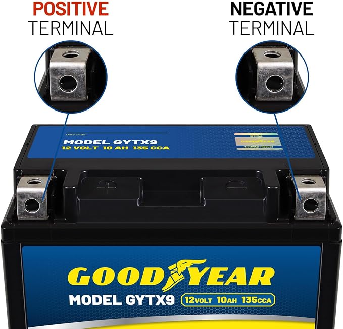 Goodyear GYTX9-12 Volt 10 AH, 135 CCA, Rechargeable High-Performance, Maintenance Free, SLA - AGM Battery for Motorcycle, ATV, UTV, 4-Wheeler, Snowmobile, Watercraft and more!