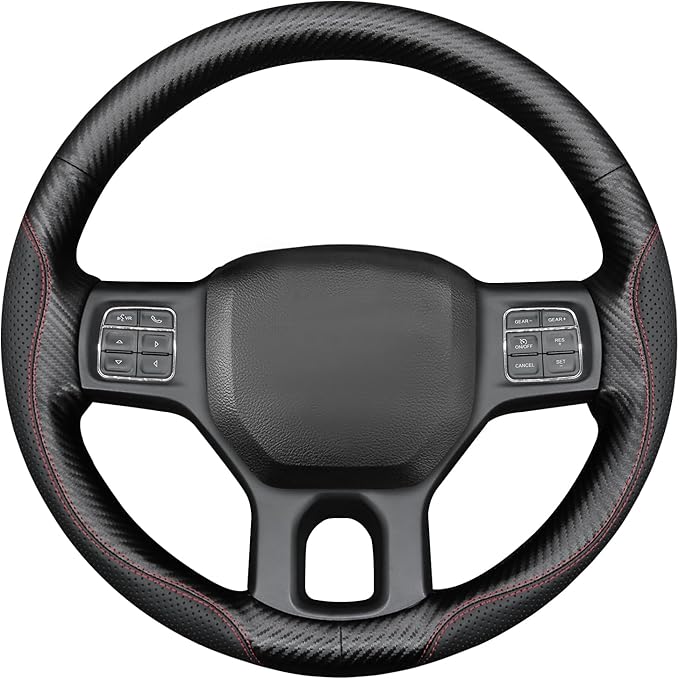 MEWANT Hand Stitch Steering Wheel Cover for Dodge Ram 1500 2500 3500 2004-2008 Faux Leather Carbon Fiber Steering Wrap
