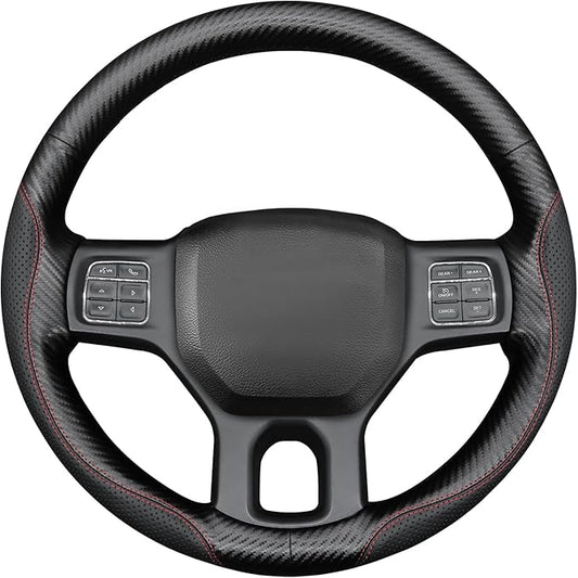 MEWANT Hand Stitch Steering Wheel Cover for Dodge Ram 1500 2500 3500 2004-2008 Faux Leather Carbon Fiber Steering Wrap