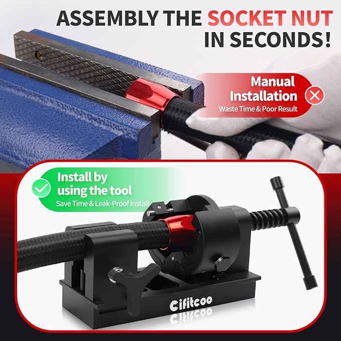 The Complete AN Fitting Kit: AN fittings Installation Tool + Red AN Wrench, Covers -3 to -16AN Sizes, No Damaged Fittings, Perfect for Fuel & Oil Lines