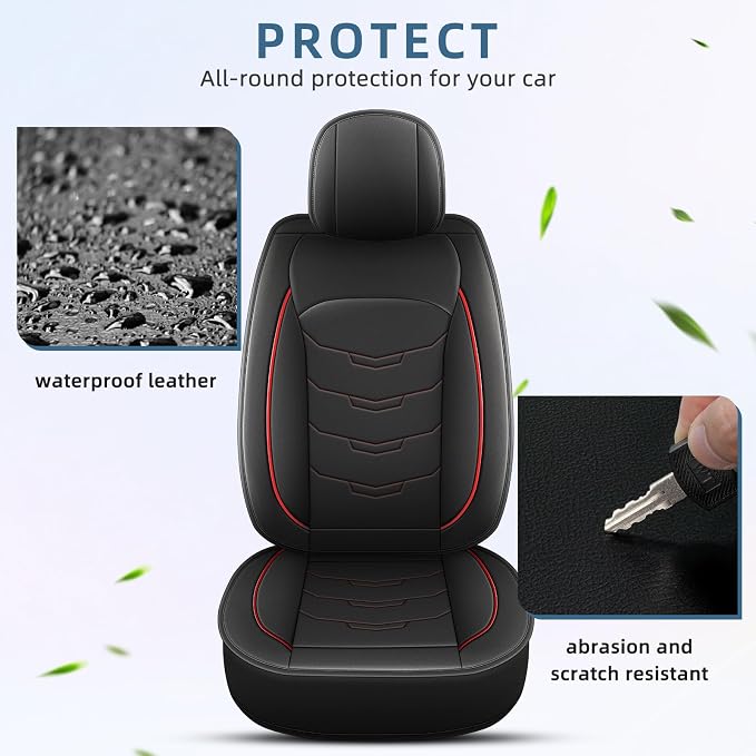 2 Front Seat Covers Fit for Dodge Nitro 2010-2020 Car Luxury Leather Waterproof Scratch-Resistant Protectors Automotive Seat Cushion with Airbag Compatible (2 Seats,Black&Red)