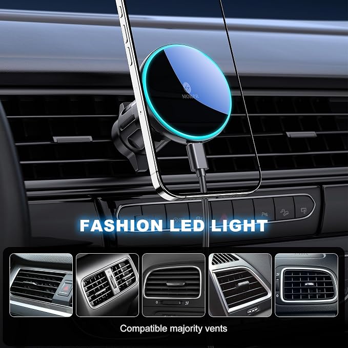 MOKPR Only for iPhone Magsafe Car Mount Charger, Magnetic Phone Holder for Your Car Charger Dash Windshield Vent Magnetic Wireless Car Charger Mount for iPhone 17 16 15 14 13 12