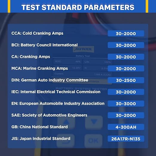 AUTOOL Car Battery Tester 12V 24V Battery Load Tester 30-2000 CCA Automotive Battery Tester, Cranking Charging System Analyzer, Color Screen Data Review Reverse Polarity Protection
