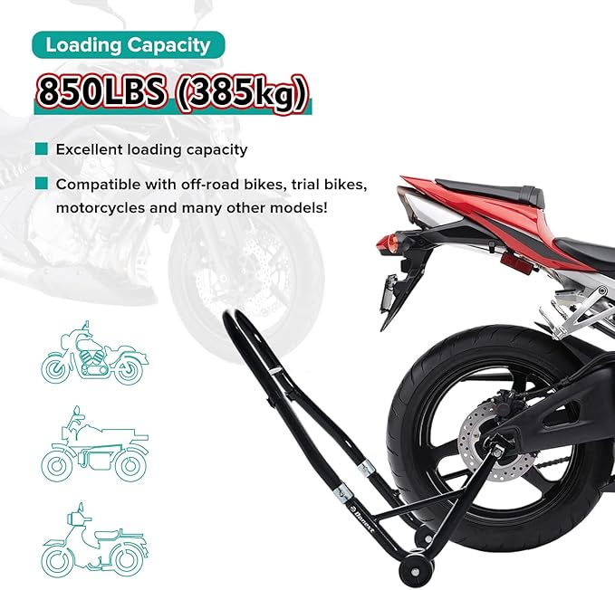 Donext Motorcycle Stand 850LB Sport Bike Rear Wheel Lift Swingarm Paddock Stands Black, Fit for BMW Yamaha Honda Kawasaki Suzuki, with U+L Forks