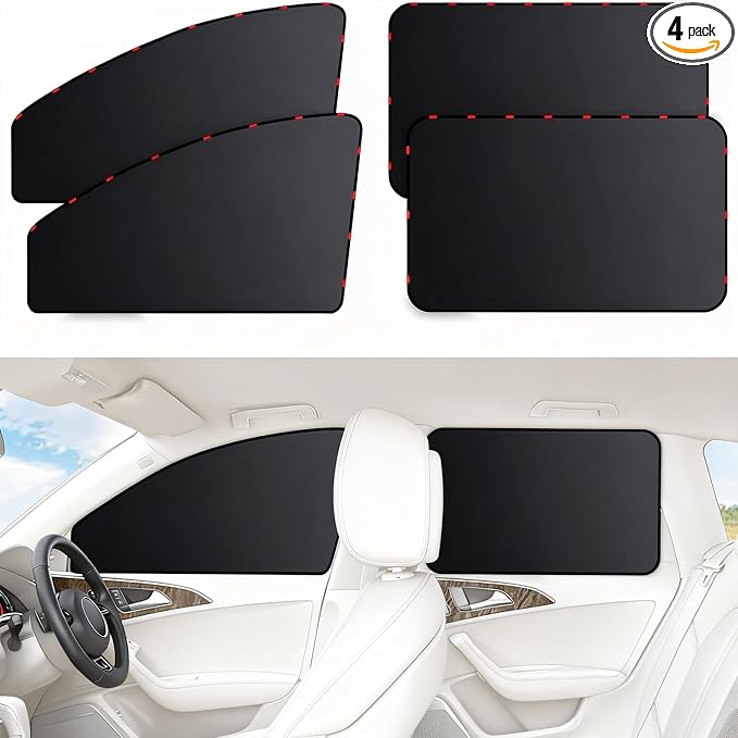 ZATOOTO 4 Pcs Car Window Cutains - Black Silk Magnetic Privacy Side Front Rear Protection Covers - Sun Shades Keeps Cooler for Kids Sleeping