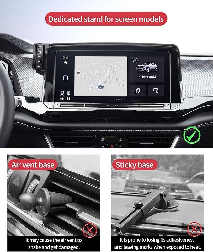 Wireless Charging Car Phone Holder for Volkswagen Atlas/Altas Cross Sport 2024-2026, 12" Screen Fixed Clip, 360° Rotation Car Phone Mount Compatible with MagSafe