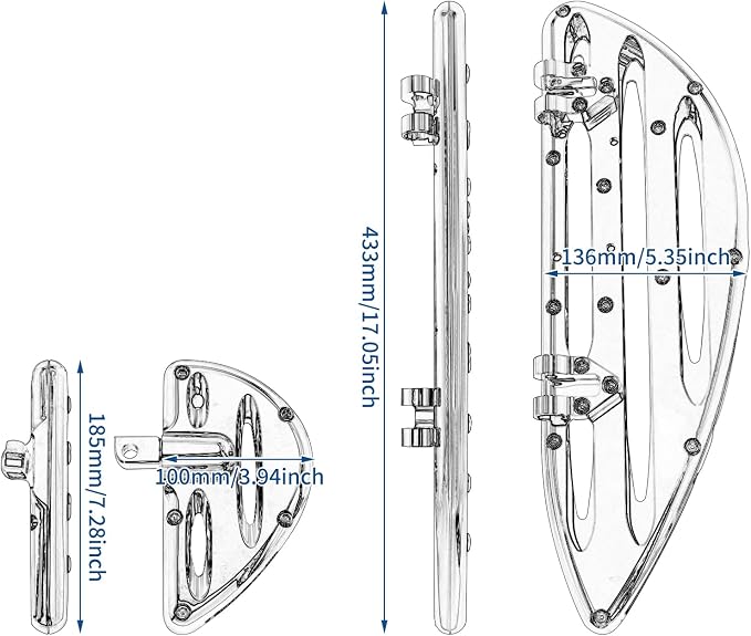 Motorcycle Floorboards Set Driver Front Footboards and Rear Passenger Foot Pegs Kit Hollow Striped Style Compatible with Harley Touring Road King Road Glide Electra Glide Street Glide (Chrome)