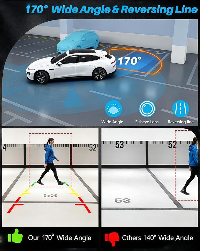 Wireless Backup Camera 1080P, 2.4GHz WiFi No Monitor Needed, License Plate Reverse Camera, 170° Wide Angle Night Vision IP68 Waterproof, Front Rear View for iPhone Android, Car SUV Van Pickup