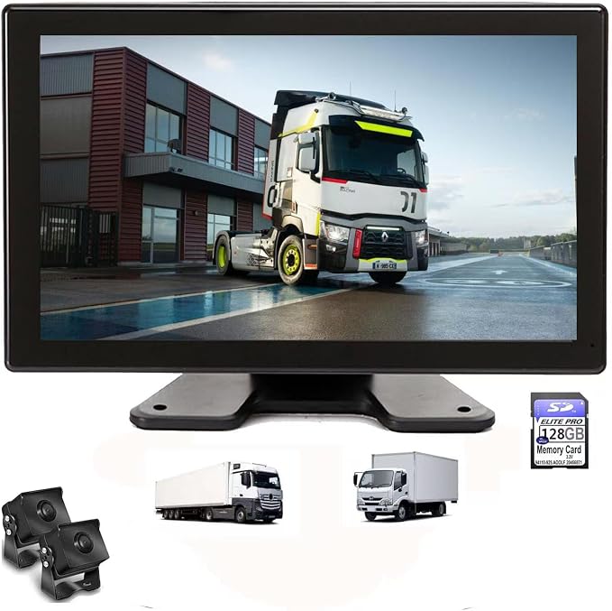 10,36-Inch 1 Split Touchable 128GB Large Audio Screen 1080P Backup Camera Monitor & Built-in DVR Video Recorder for RV Truck Trailer Rear Side Front Reversing View Wired System Image Waterproof