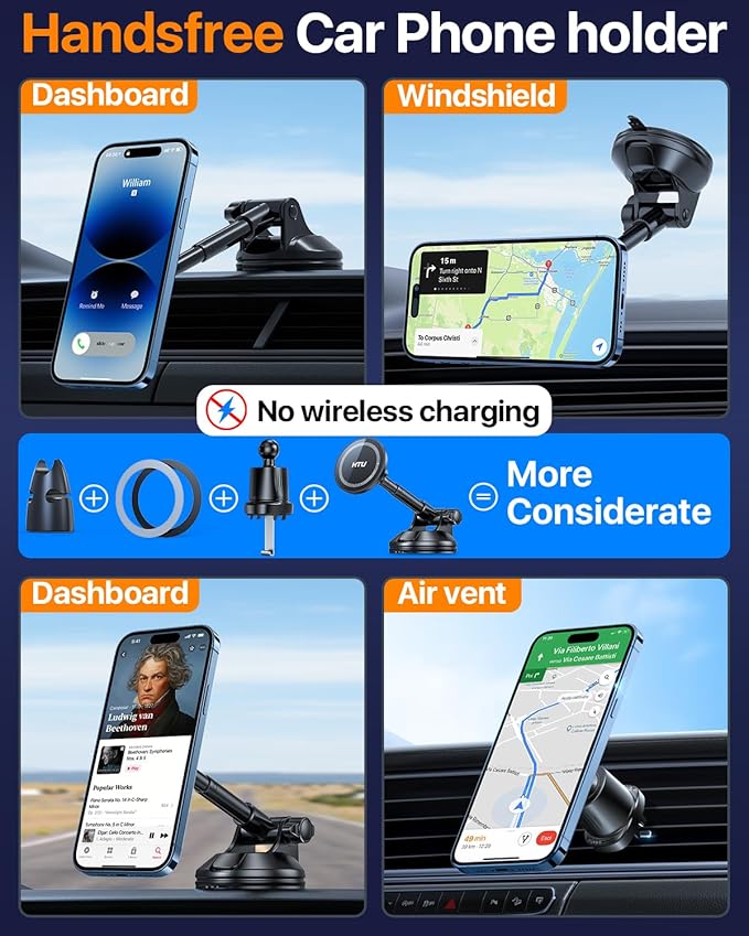 HTU 2026 Upgraded for Magsafe Car Mount [80LBS Strongest Suction & Military-Grade] Powerful Magnetic Cell Phone Holder for Car Dashboard Windshield for iPhone 17 16 15 14 Pro Max Mini,Black