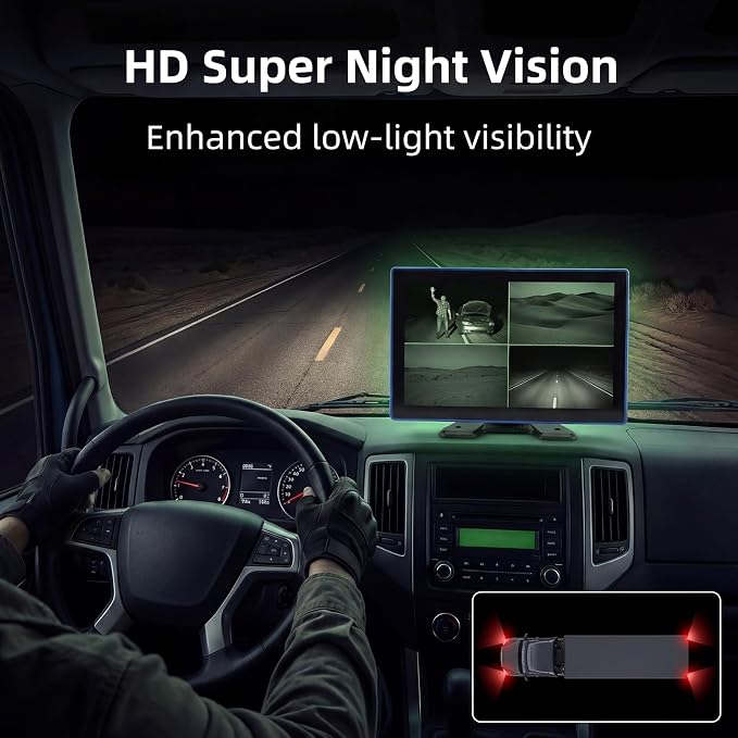 4K RV Backup Camera System, 10.1 in Touchscreen, 4 Wired Cameras | 4CH 1080P Night Vision, IP68K Waterproof, DVR Loop Recording for Truck RV