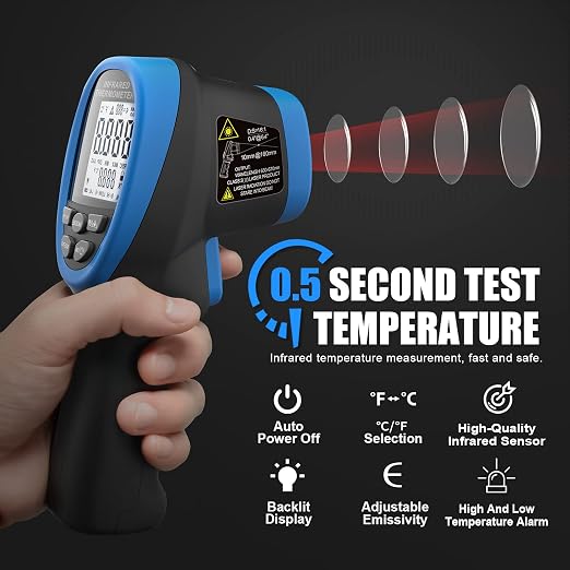 Infrared Thermometer Gun - BTMETER BT-985C Non Contact 16:1 IR Laser Temperature Gun Digital Instant Read -50℃~800℃(-58℉~1472℉) for Food Cooking Kitchen Grilling HVAC (NOT for Human Temp)