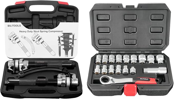 BILITOOLS 2-Piece Coil Spring Compressor Tool and 17-Piece Pass Through Socket Set