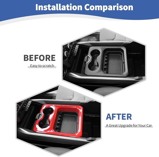 RT-TCZ for RAM Center Console Cup Holder Trim Cover Red for Dodge RAM 2018 2019 2020 2021 2022 2023 Red Interior Accessories
