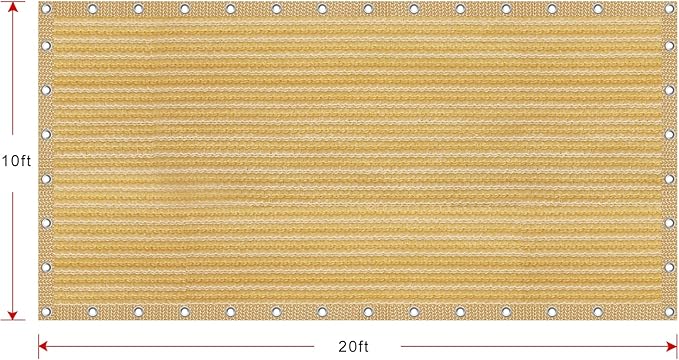 Shatex 90% Sun Shades for Patios 10x 20ft Shade Fabric Sun Shade Cloth Taped Edge with Grommets Sun-Block Mesh Shade for Pergola Cover Canopy Wheat, 12 Bungee Balls