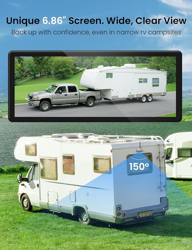 RV Wireless Backup Camera Easy Install: Plug & Play for Furrion Pre-Wired RVs-6.86'' 1080P IPS HD Touch Screen No Delay,IP69K Waterproof Night Vision Back Up Camera for Trailer,Camper,5th Wheel,Truck