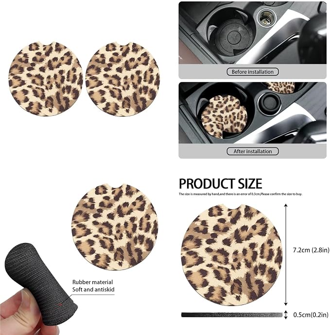 Leopard Print 13 Pcs Seat Covers Full Set Animal Cheetah Pattern Non Slip and Soft Headrest Cover Car Cup Pad Fit for Car,Truck,Van,SUV