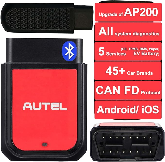 Autel MaxiAP AP2500 Code Reader, Bluetooth OBD2 Scanner, All System Diagnostic, Oil Reset, TPMS, EV Battery, BMS Reset, Upgraded AP200, OBDII 10 Tests, 45+ Car Brands, EV Battery, for Android/iOS