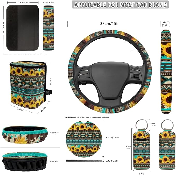 Aztec Sunflower Car Seat Cover Set - Universal Fit - Polyester, Neoprene - Car, Van, SUV - Seat Covers