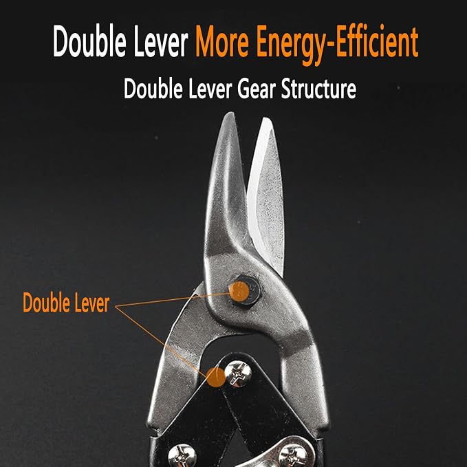 3-Piece Aviation Tin Snips Set, 10-Inch Sheet Metal Cutting Snips, Straight Left Right Cut Cr-V Steel Aviation Shears with Serrated Blades, Safety Lock and Ergonomic Rubber Grip