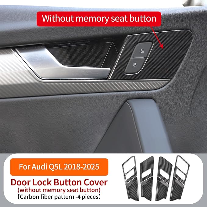 Door Lock Button Panel Cover Compatible with Audi Q5 2018-2025, Inner Door Lock Button Panel Cover for Audi Q5 Sportback, ABS Carbon Fiber Interior Trim, NO Memory Seat Button Trim