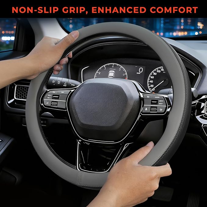 Steering Wheel Cover for Honda CRV Accord Civic HRV Pilot Odyssey, Standard Size 14.5-15" (Gray)