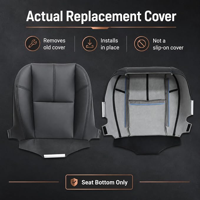 SecosAutoparts Driver & Passenger Bottom and Top Lean Back Microfiber Leather Seat Covers Black Compatible with Chevy Silverado Compatible with GMC Sierra Tahoe Suburban Avalanche Yukon 2007-2014