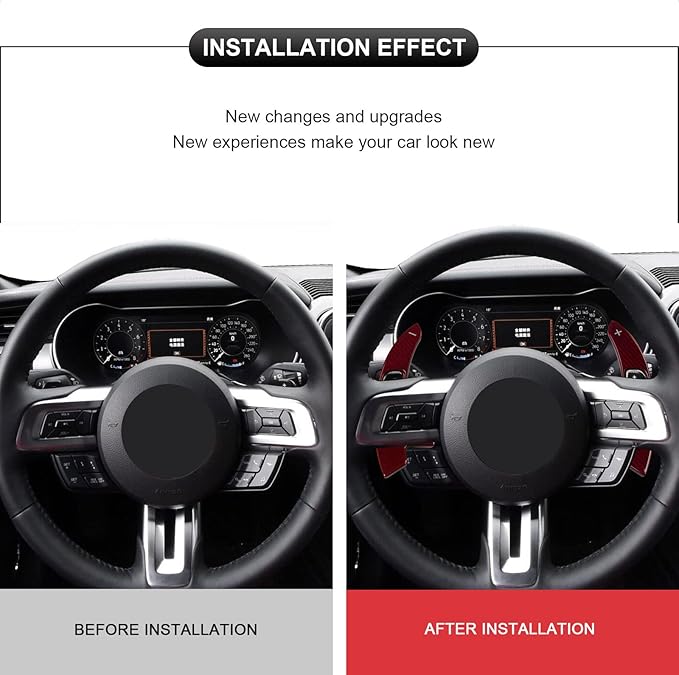 Steering Wheel Accessories Shift Paddle Shifter Extension Red Carbon Fiber Trim Cover compatible with FORD MUSTANG 2015 2016 2017 2018 2019 2020 2021