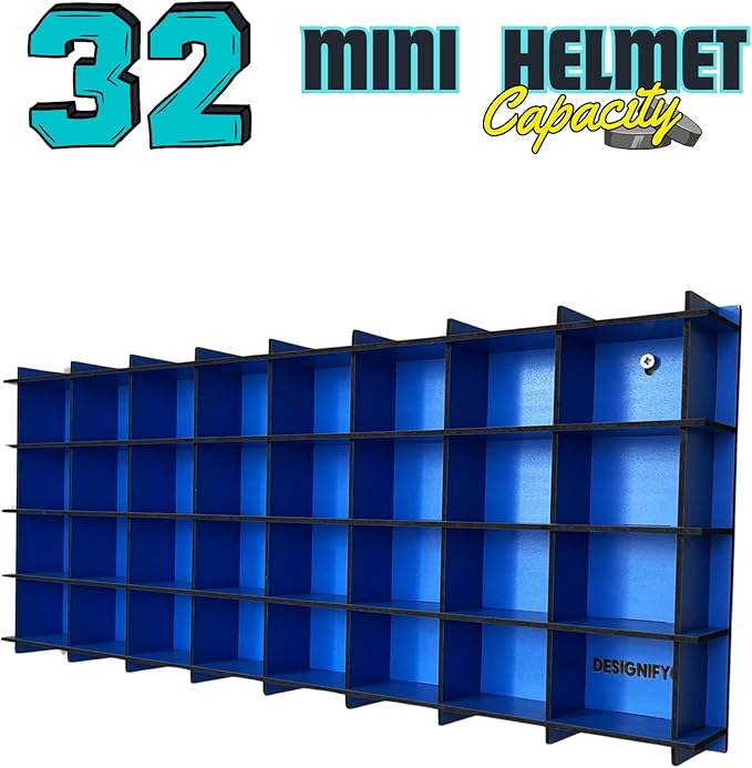 32 / 6 Color Mini Helmet Display Case,Mini Football Helmets,Football Helmet Display Case,Mini Football Helmet Organizer (Blue)